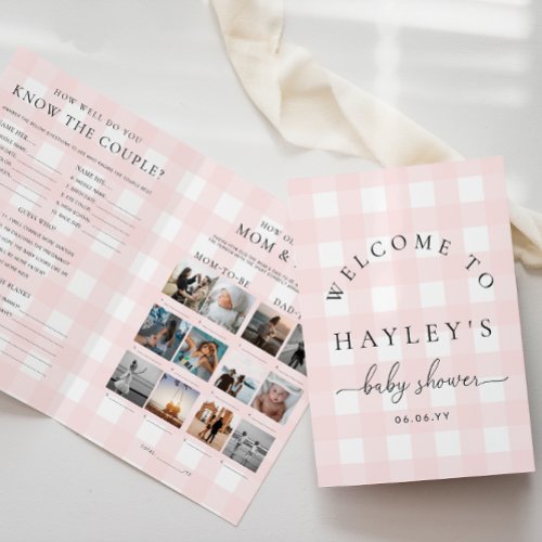 Pink Gingham Baby Shower Game Booklet