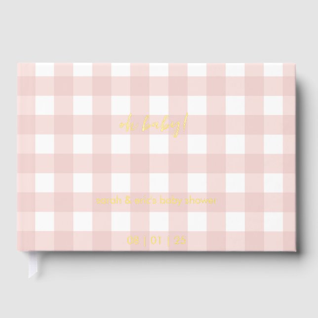 Pink Gingham Baby Shower Guest Book (Front)
