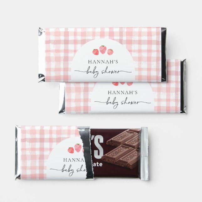 Pink Gingham Baby Shower Hershey Bar Favors (Front)