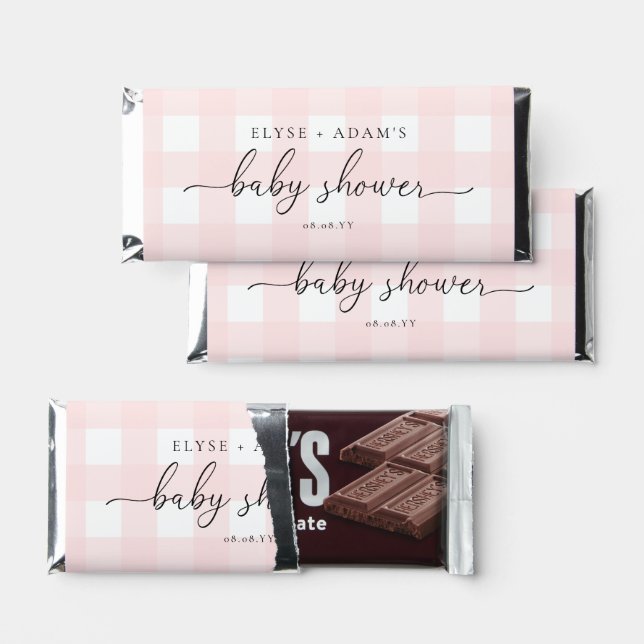 Pink Gingham Baby Shower Hershey Bar Favors (Front)