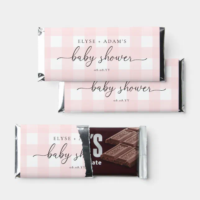 Pink Gingham Baby Shower Hershey Bar Favors | Zazzle
