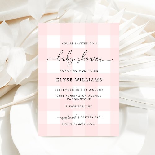 Pink Gingham Baby Shower Invitation