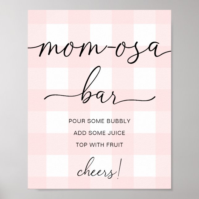 Pink Gingham Baby Shower Mom-osa Bar Sign (Front)