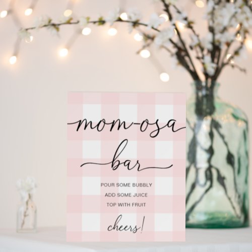 Pink Gingham Baby Shower Mom_osa Bar Sign