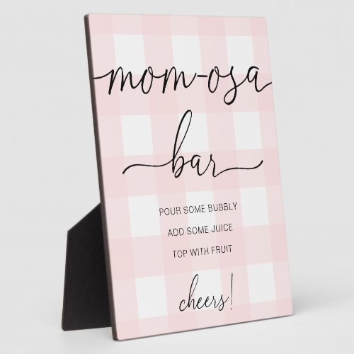 Pink Gingham Baby Shower Mom_osa Bar Sign Plaque