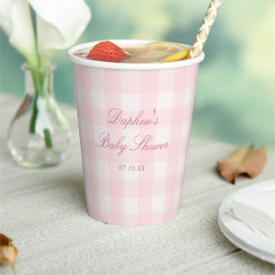Pink Gingham Baby Shower Paper Cups