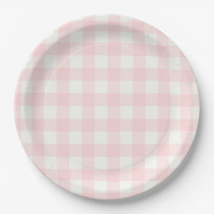 Pink Gingham Baby Shower Paper Plates