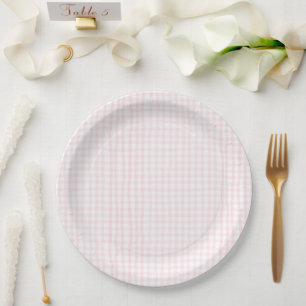 Pink Gingham Baby Shower Paper Plates