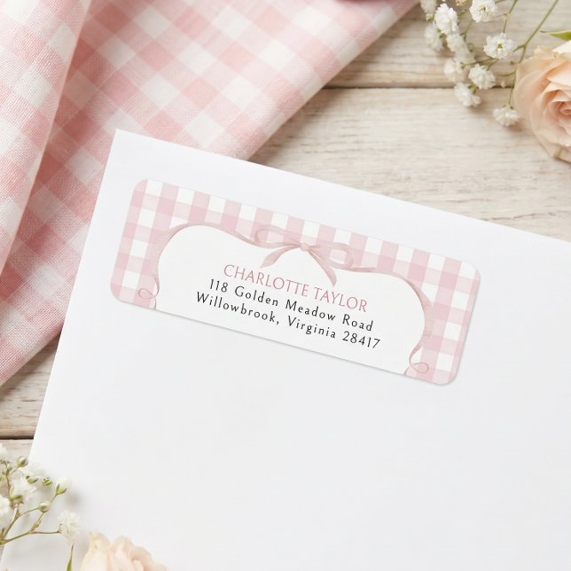 Pink Gingham Baby Shower Return Address Label (Creator Uploaded)