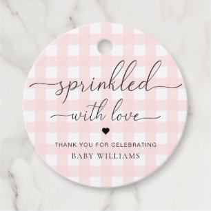 Pink Gingham Baby Shower Sprinkled With Love Favor Tags
