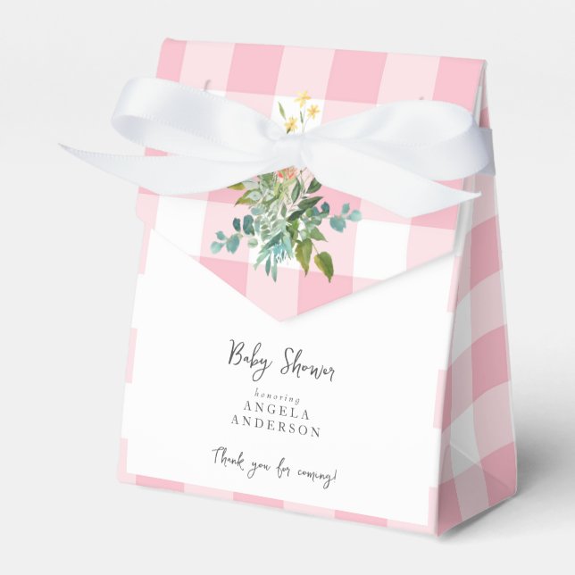 Pink Gingham Baby Shower Thank You Favor Box (Front Side)