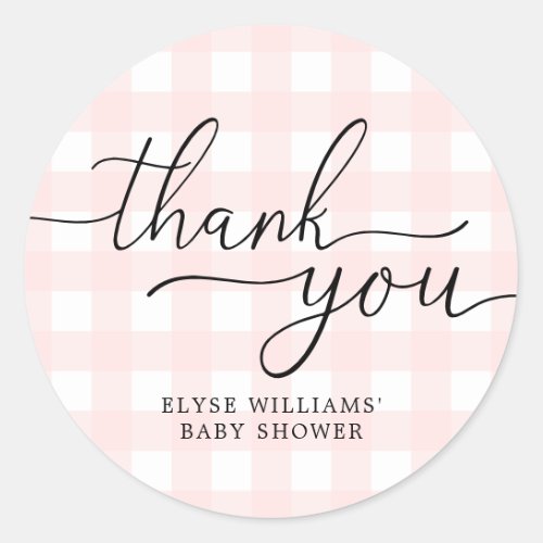 Pink Gingham Baby Shower Thank You Favor Sticker