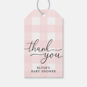Pink Gingham Baby Shower Thank You Favor Tag