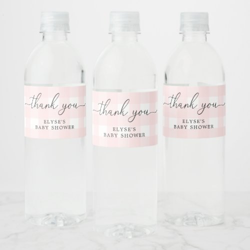 Pink Gingham Baby Shower Thank You Favor Tag Water Bottle Label