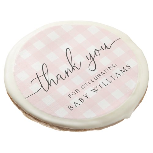 Pink Gingham Baby Shower Thank You Sugar Cookie