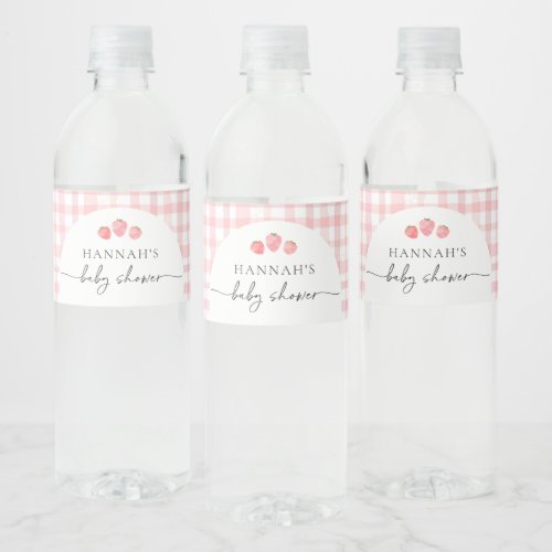 Pink Gingham Baby Shower Water Bottle Labels