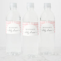 Pink Gingham Baby Shower Water Bottle Labels
