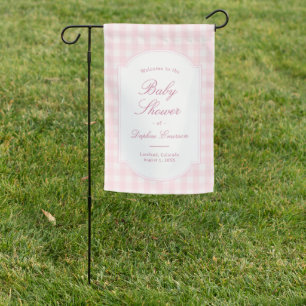 Pink Gingham Baby Shower Welcome Garden Flag