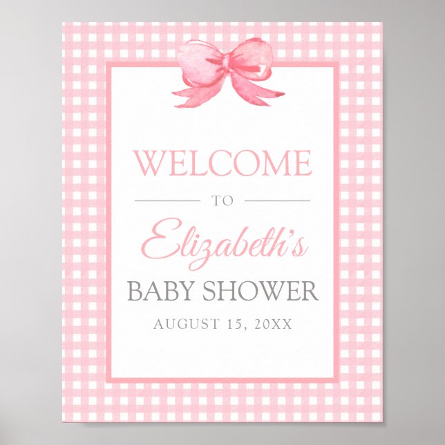 Pink Gingham Baby Shower Welcome Poster (Front)