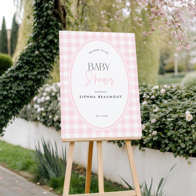 Pink Gingham Baby Shower Welcome Sign (Creator Uploaded)