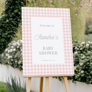 Pink Gingham Baby Shower Welcome Sign
