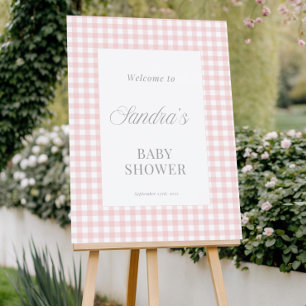 Pink Gingham Baby Shower Welcome Sign Template