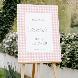 Pink Gingham Baby Shower Welcome Sign Template
