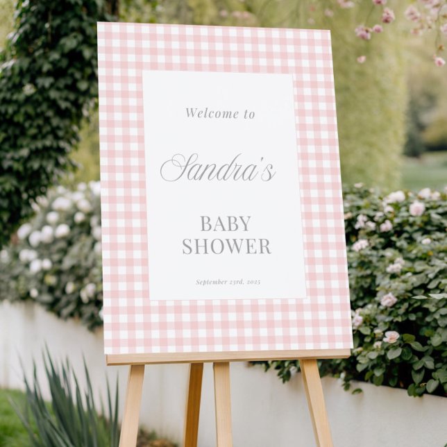 Pink Gingham Baby Shower Welcome Sign Template (Creator Uploaded)