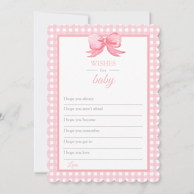 Pink Gingham Baby Shower Wishes for Baby Card (Front)