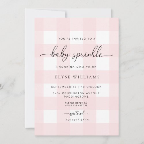 Pink Gingham Baby Sprinkle Invitation