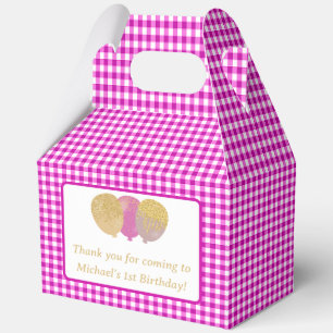 Pink Gingham Balloons Custom Photo Birthday Favor Boxes