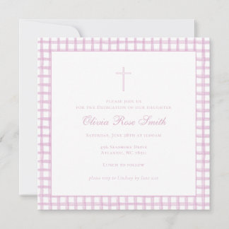 Pink Gingham Baptism/Dedication Invitation