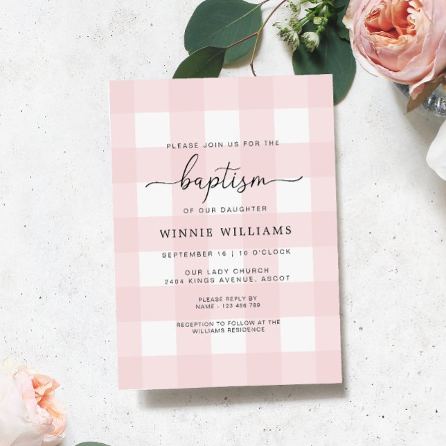 Pink Gingham Baptism Invitation (Creator Uploaded)