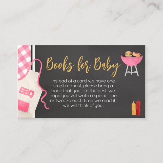 Pink Gingham BBQ Baby Shower Books for Baby Enclosure Card (Front)