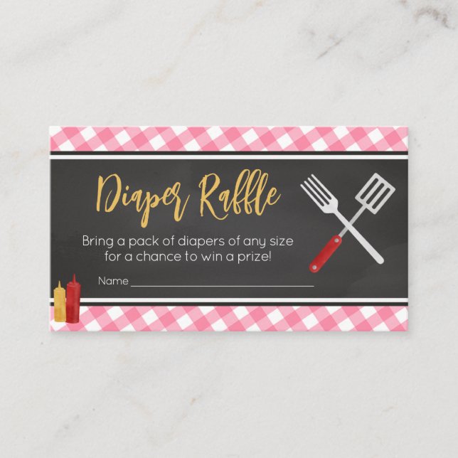 Pink Gingham BBQ Baby Shower Diaper Raffle Enclosure Card (Front)