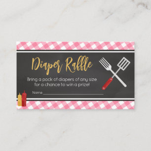 Pink Gingham BBQ Baby Shower Diaper Raffle Enclosure Card