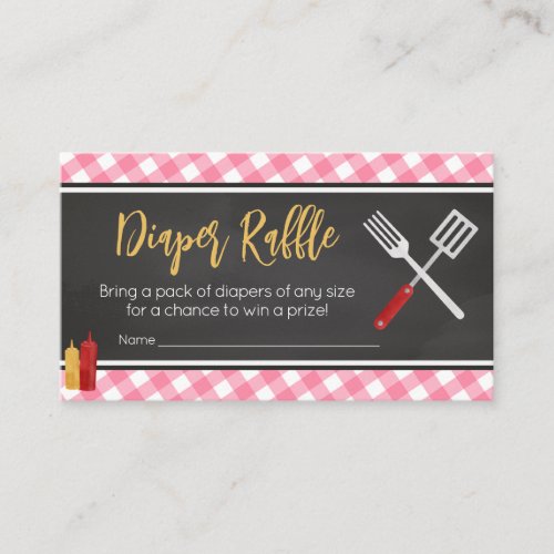 Pink Gingham BBQ Baby Shower Diaper Raffle Enclosure Card