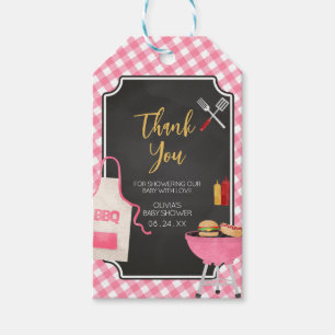 Pink Gingham BBQ Baby Shower Favor Tags