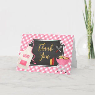 Pink Gingham BBQ Baby Shower  Letterpress Thank You Card