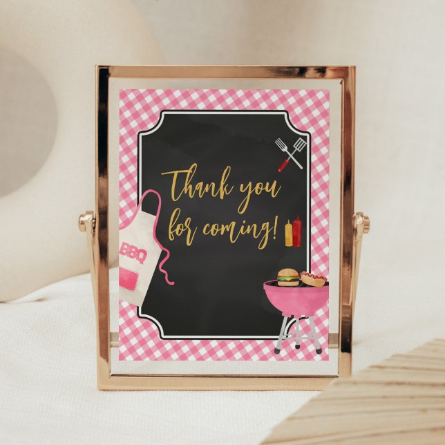 Pink Gingham BBQ Baby Shower Thank you for Coming Poster (Girl Baby-Q Baby Shower thank you for Coming Sign)