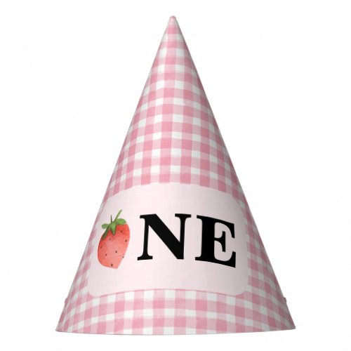 Pink Gingham Berry Sweet 1st Birthday Party Hat