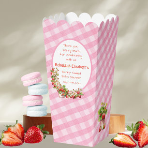  Pink Gingham Berry Sweet Baby Shower Favor Boxes