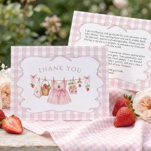 Pink Gingham Berry Sweet Baby Shower Thank You Card