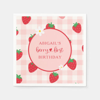 Pink Gingham Berry Sweet Birthday Napkin