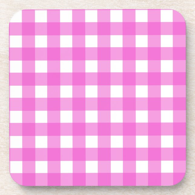 Pink gingham beverage coaster (Front)