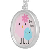 Pink Gingham Big Sister Birds Girls Necklace (Front Right)