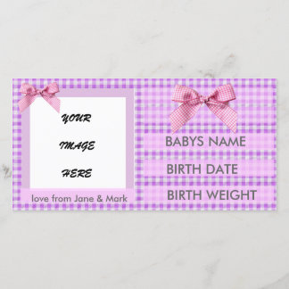 PINK GINGHAM BIRTH ANNOUNCEMENT