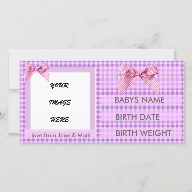 PINK GINGHAM BIRTH ANNOUNCEMENT (Front)