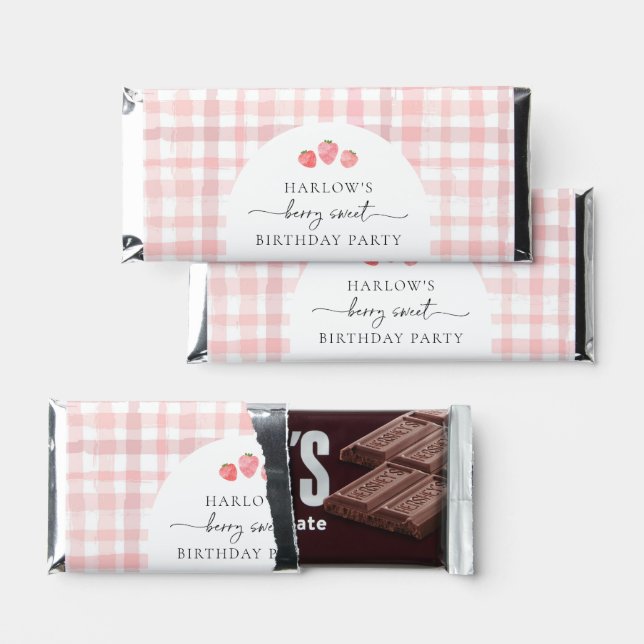 Pink Gingham Birthday Hershey Bar Favors (Front)