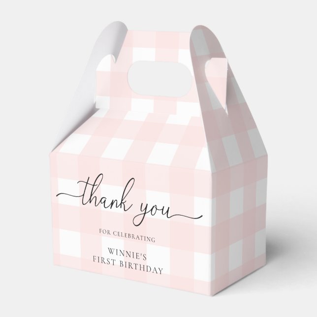 Pink Gingham Birthday Thank You Favor Box (Front Side)